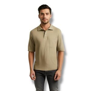Duluth Trading Polo Shirt Beige 100% Cotton Half Sleeve Pocket Sz L